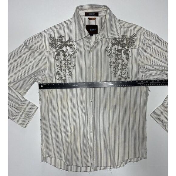 Roar Shirt Men Large Long Sleeve Button Up White Striped Distressed Hems Western - Picture 5 of 11